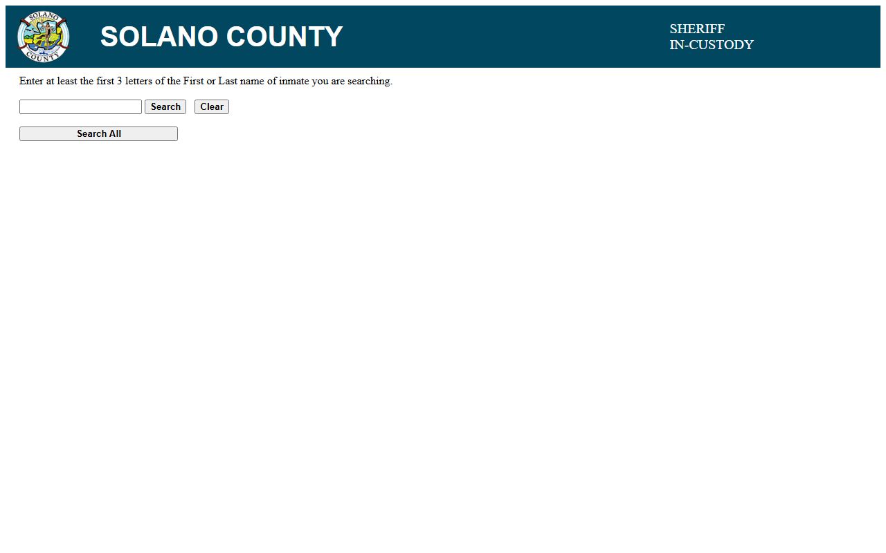 Solano County inmate roster search form