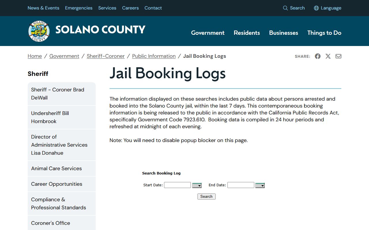 Solano County jail mugshots booking logs source
