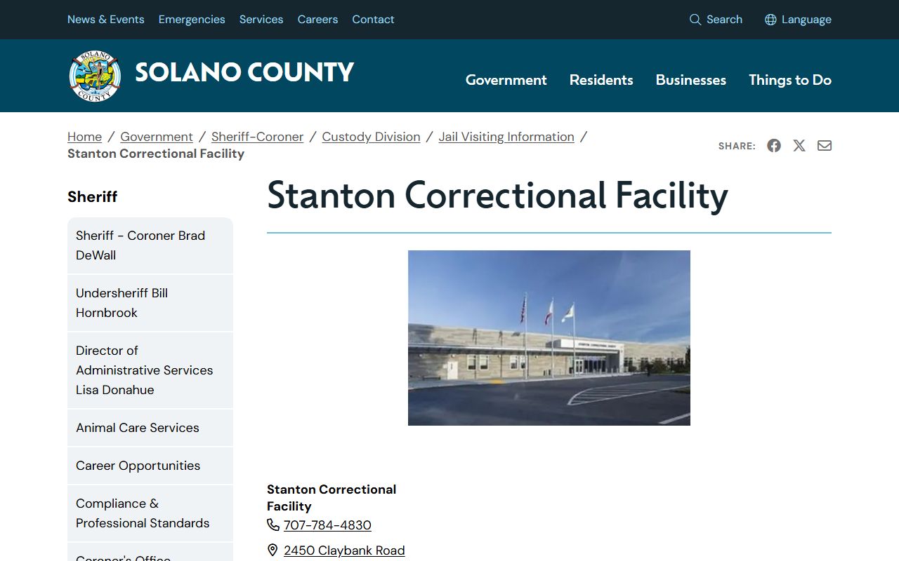 Stanton Correctional Facility Solano County inmate lookup and visitation source